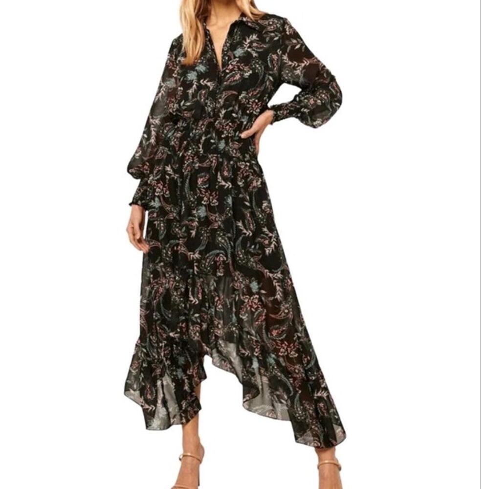 Misa Los Angeles Zahra paisley Asymmetrical hem midi dress size Xs